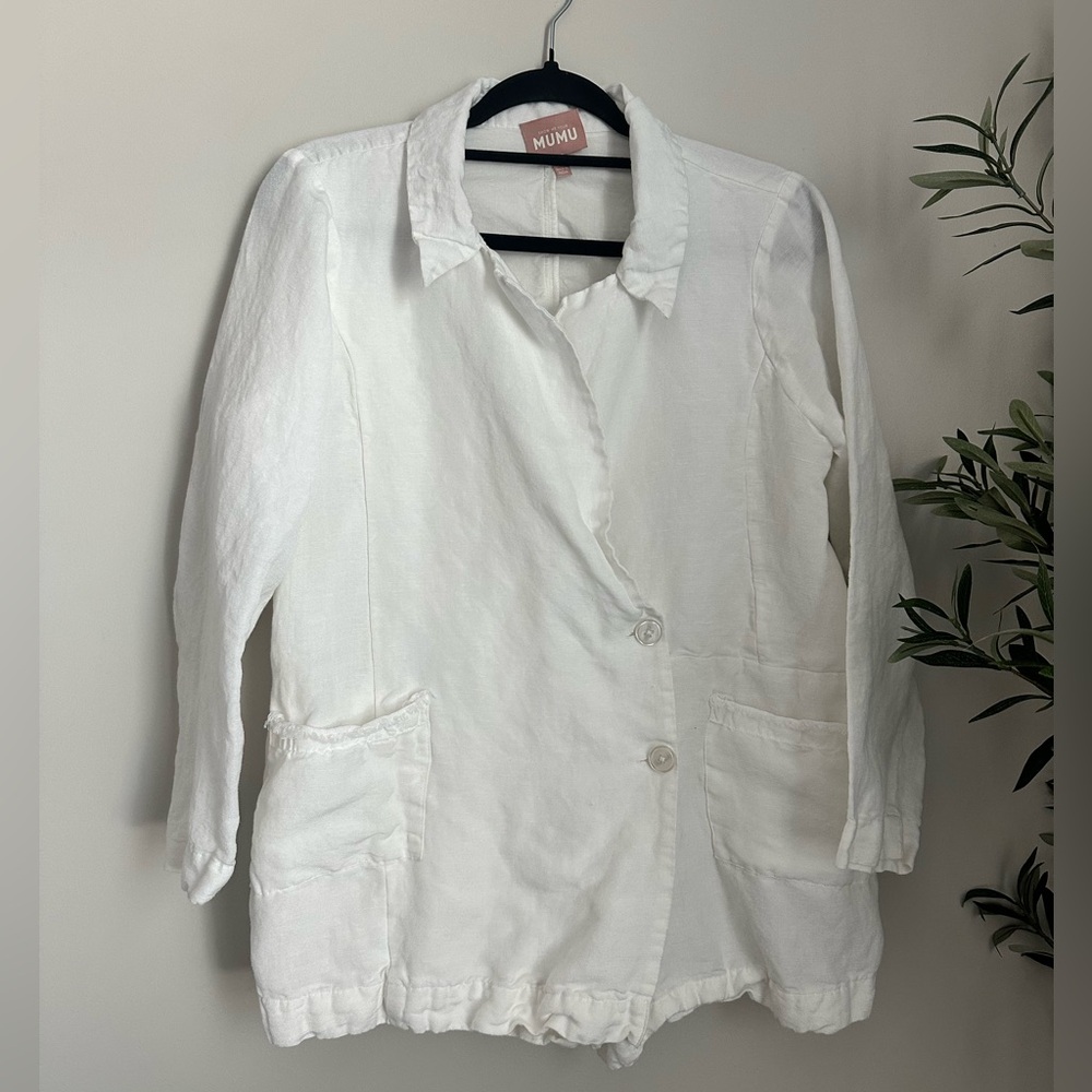 Show Me Your Mumu Escape White Linen Blazer Romper Size Medium - Picture 3 of 8